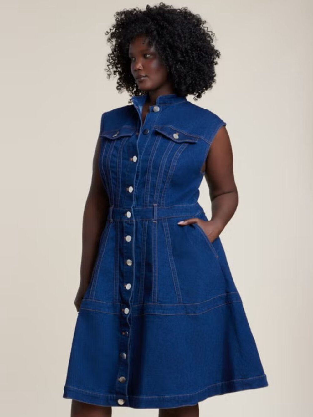 Eloquii Denim Fit & Flare Midi Dress